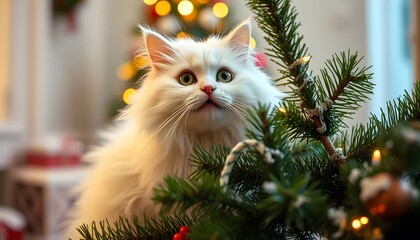 cat with christmas tree