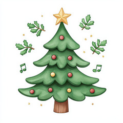colorful and cheerful s tree with decorations, star, and musical notes. Perfect for holiday themes!
