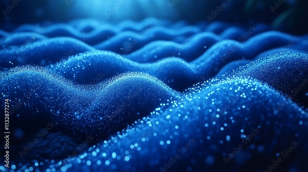 Poster submerged in sapphire: an abstract, 3d rendering of a deep blue, textured surface, reminiscent of an