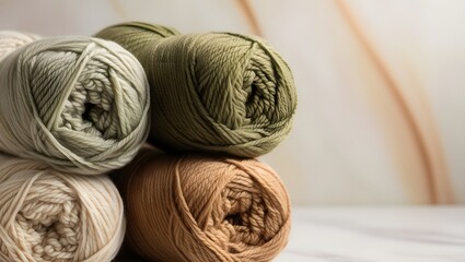 Fototapeta premium Premium wool yarn in earthy tones with soft texture close-up
