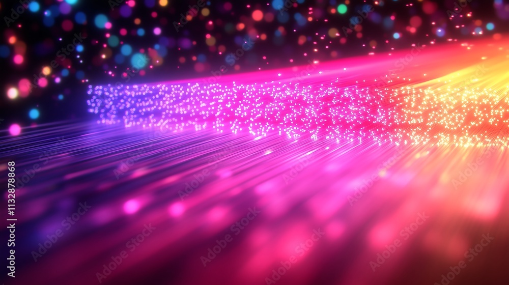 Poster digital stream of light: a mesmerizing abstract image of a vibrant, glowing stream of data, symboliz