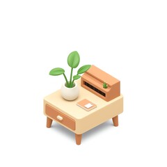 3d desk plant icon furniture illustration. An isolated white background. Isometric view	
