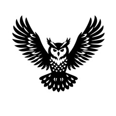 Obraz premium Black owl with wings spread, flying.