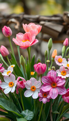 Obraz premium spring flowers are shown surrounded by the word 