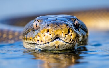Fototapeta premium Python snake head in water closeup