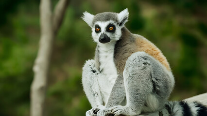 Obraz premium Cute ring lemur sitting on the rock 