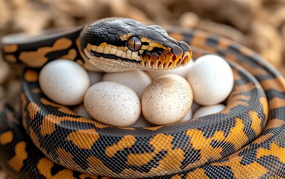 Python guarding its clutch of eggs.
