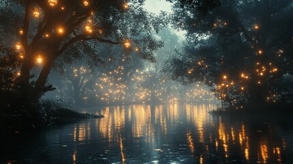 Fairy Lights Reflecting on a Lake