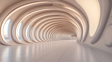 Obraz premium A sleek, modern corridor featuring smooth, curved walls and soft lighting, creating a futuristic and inviting atmosphere.