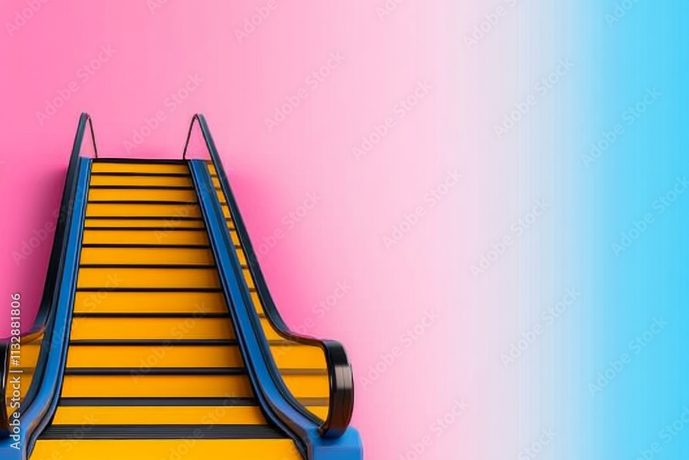 Aufkleber A bold graphic of a curved escalator pathway represented with clean, dynamic shapes, isolated on a soft pastel background