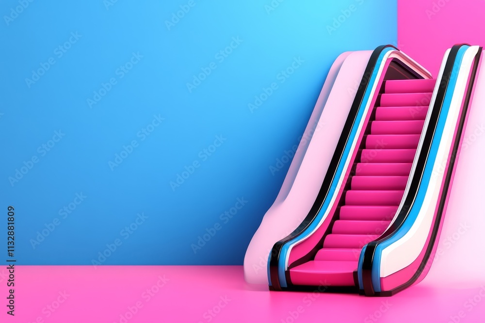 Aufkleber A bold graphic of a curved escalator pathway represented with clean, dynamic shapes, isolated on a soft pastel background