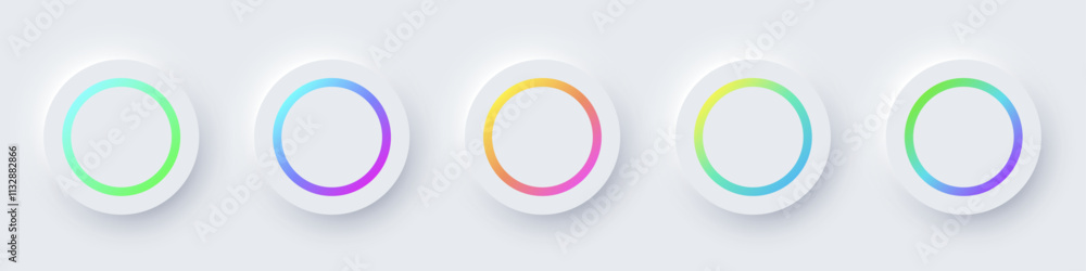 Poster round color frames with illuminated neon borders on white background. glowing white circle frames wi