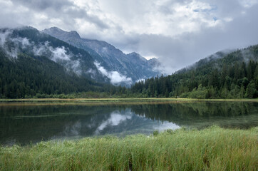 View of forest, lake and mountains in Austria