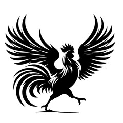 Obraz premium Black silhouette rooster with wings spread.