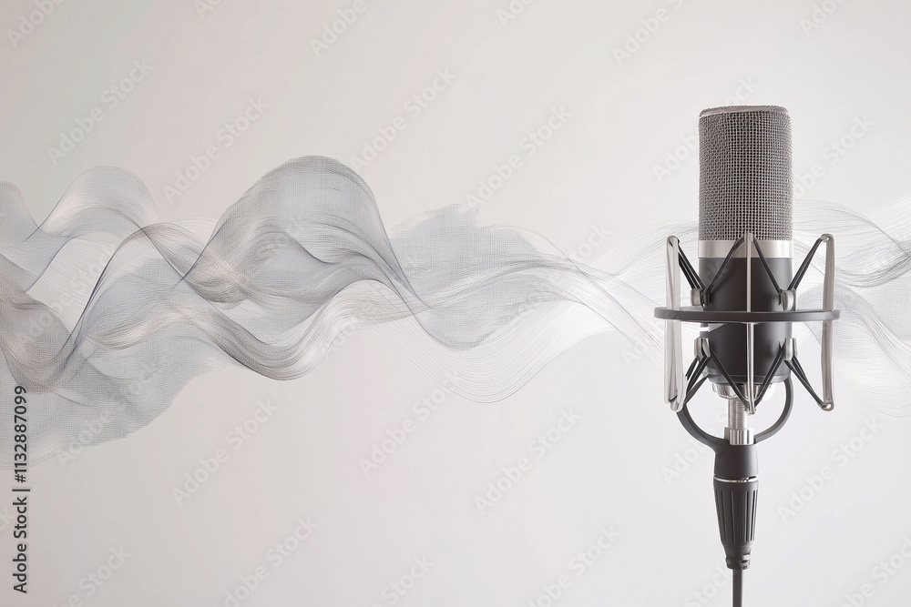 Poster microphone is placed in front of a wave pattern, which suggests that it is being used to record musi