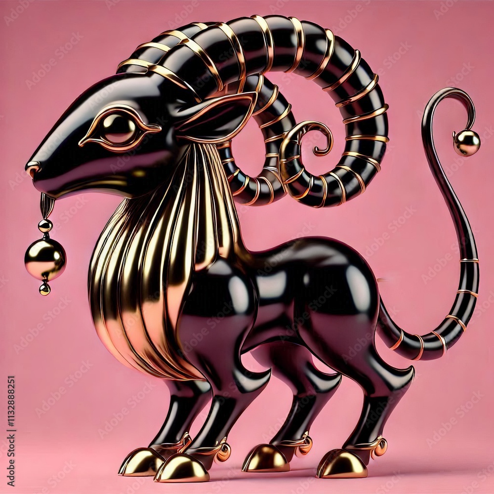 Sticker animal sculpture made of black and gold metal