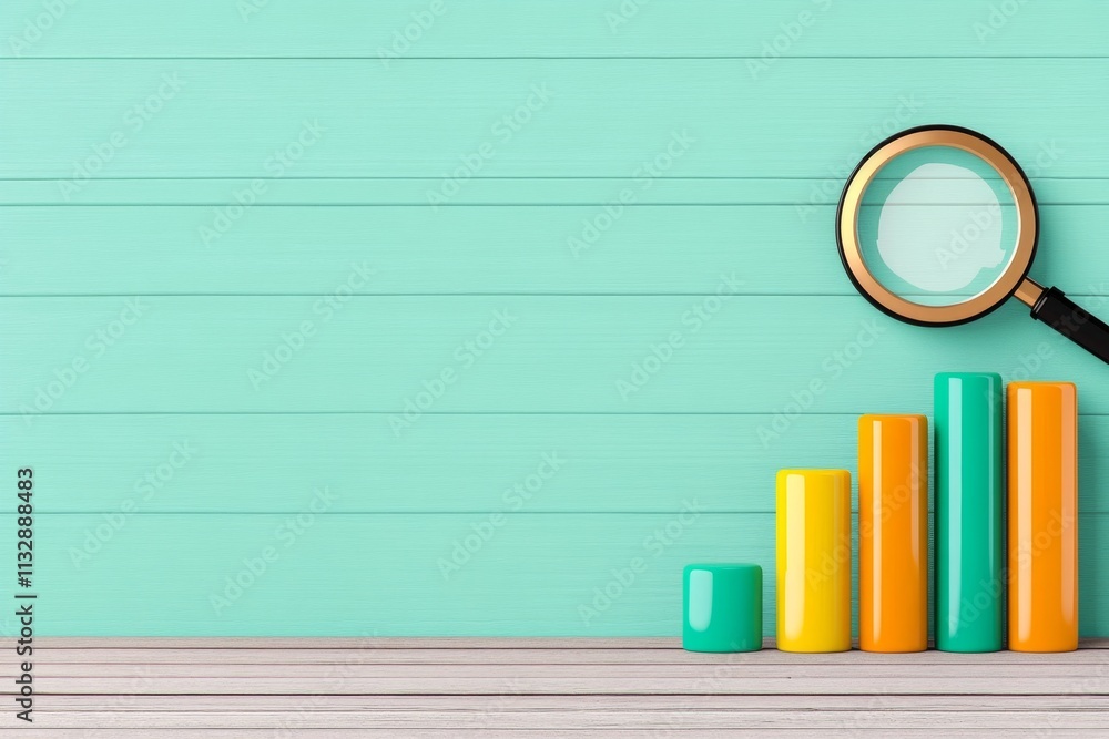 Fototapete a flat, abstract representation of a bar graph and a magnifying glass, signifying data evaluation, i
