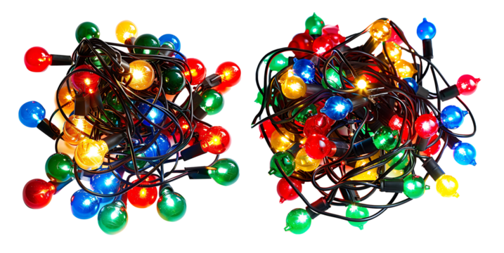 Tangled colorful lights isolated on transparent background. high resolution PNG file