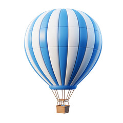 Naklejka premium Cheerful Blue and White Striped Hot Air Balloon 3D Icon on Isolated White Background