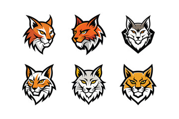 Obraz premium Various styles of a bobcat's logo, labeled low vector design illustration.