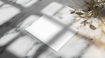 A5 flyer mockup floating above a marble surface with soft, elegant shadows