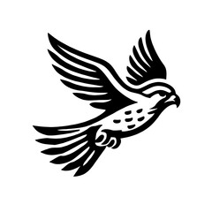 Obraz premium Black and white illustration of a falcon in flight.