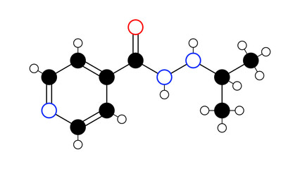 iproniazid molecule, structural chemical formula, ball-and-stick model, isolated image antidepressant