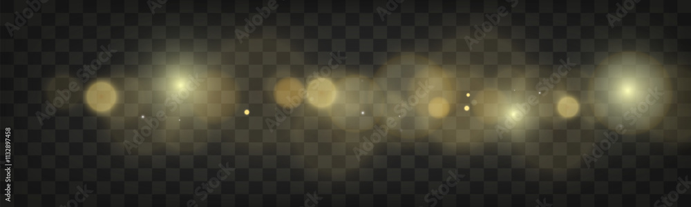 Poster bokeh background with soft golden light orbs on a transparent grid, ideal for overlays and graphic d
