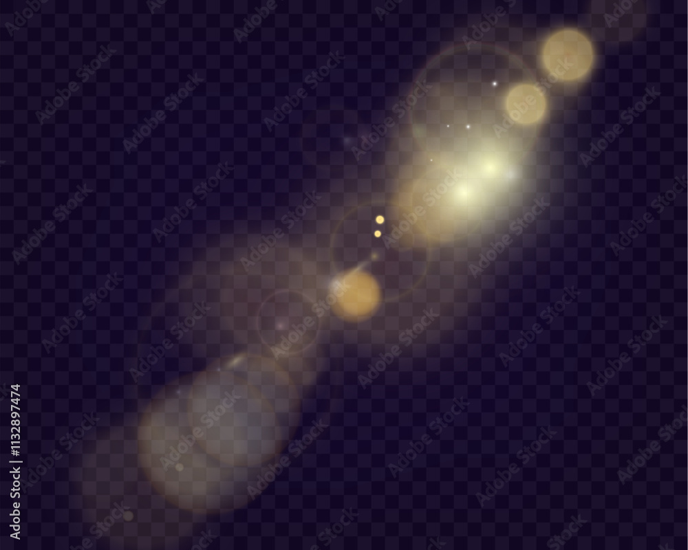 Poster bokeh background with soft golden light orbs on a transparent grid, ideal for overlays and graphic d