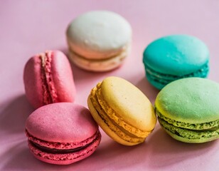Fototapeta premium Vibrant Colorful Macarons on Pastel Background