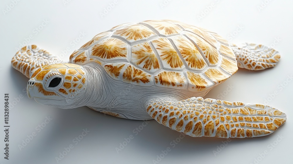 Poster realistic three-dimensional representation of a sea turtle showcasing intricate shell patterns and d