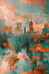 Fototapeta premium A surreal cityscape reflected in a dreamy sunset sky