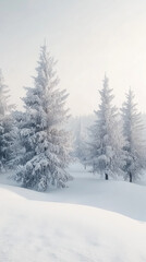Obraz premium Frosted tree branches in a snowy forest