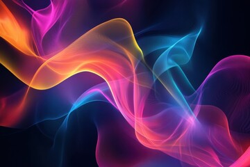 Obraz premium Flowing neon waves in vibrant colors on a dark background, creating a futuristic and dynamic design for backgrounds and banners