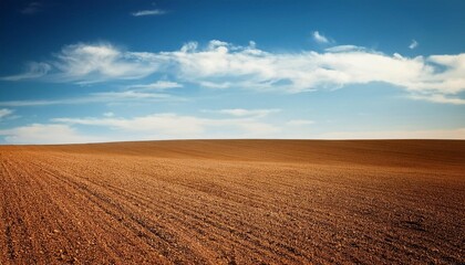 barren brown field under a blue sky at a tilted angle outdoors blue sky natural background landscape peaceful field empty agriculture serene sunny soil barren rural environment