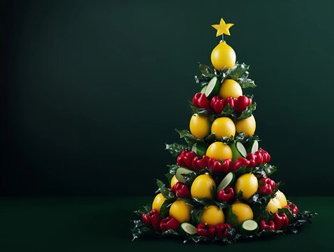 &Aacute;rbol de Navidad decorado con limones, pimientos y calabacines y otras frutas y verduras de la huerta de Murcia, Valencia y Andaluc&iacute;a