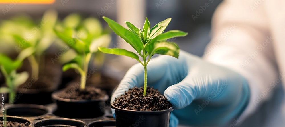 Poster a laboratory setting where scientists are experimenting with different hydroponic techniques to impr
