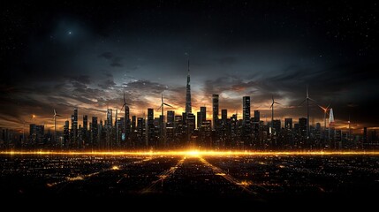 Fototapeta premium Glowing Futuristic Cityscape Showcasing Renewable Energy Investment