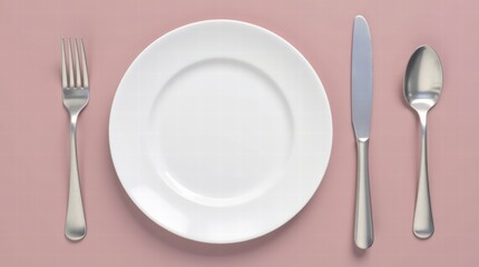 Empty plate with fork and knife on pastel background