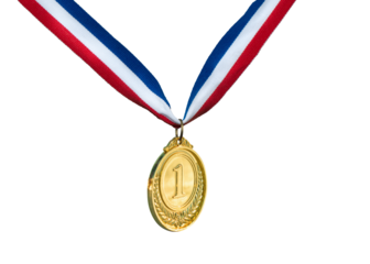 A real gold medal isolated on free png background - winner copy space concept.