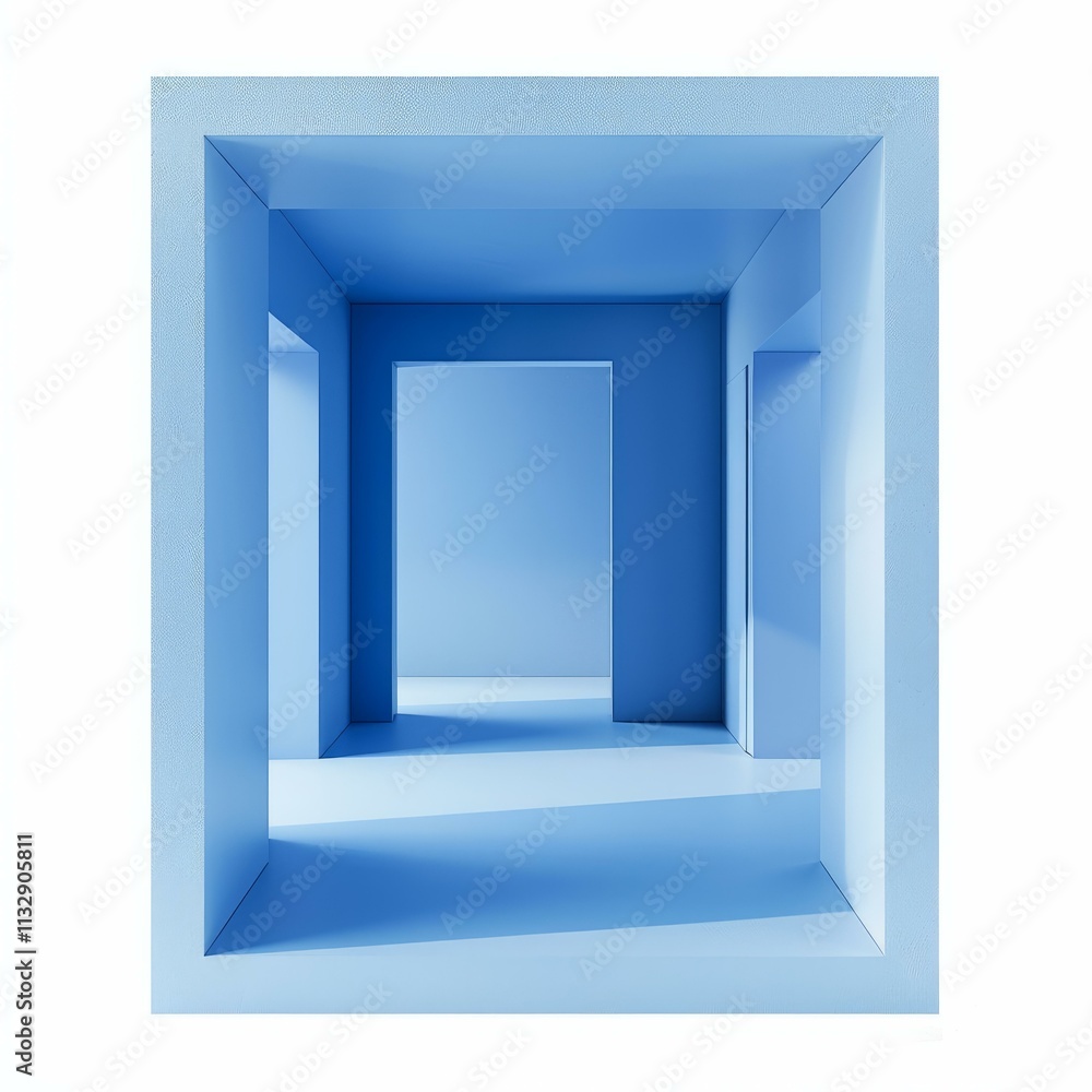 Aufkleber empty blue architectural space creating a maze like structure with walls, doors and light