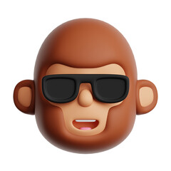 3d cool monkey emoji icon. Cartoon animal with sun glasses emoticon isolated on transparent background