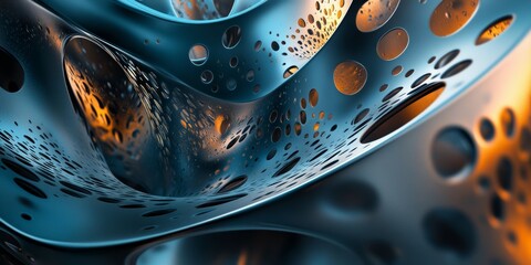 Abstract 3D Render Teal and Orange Perforated Metal Surface