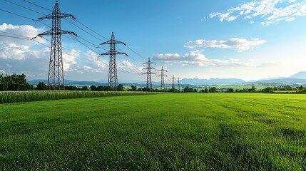 Smart Energy Grid With Eco Friendly Features In Vibrant Green Landscape Setting