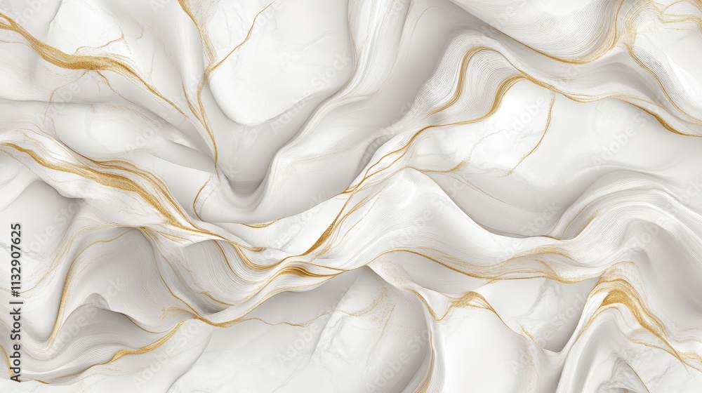 Poster abstract white and gold marbled texture with flowing patterns.
