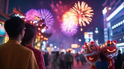 Obraz premium A couple enjoying fireworks during a festive celebration.