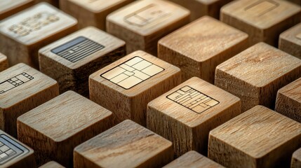Multiple Wooden Blocks Featuring Credit Card Engravings Displayed Together