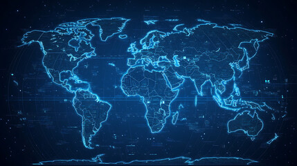 Naklejka premium World Map with Digital Flight Paths for Business Networks