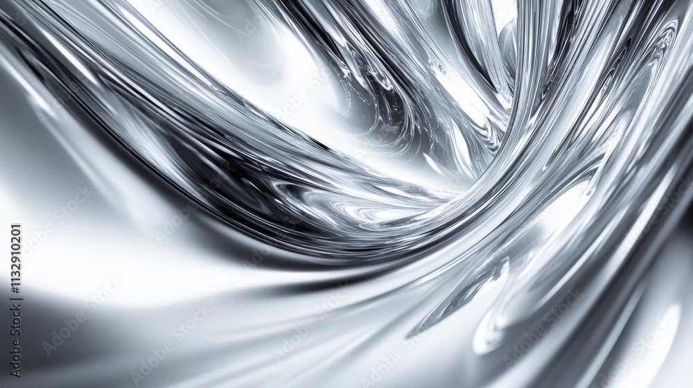 Poster abstract metallic swirl with smooth, reflective surfaces creating a dynamic visual flow.