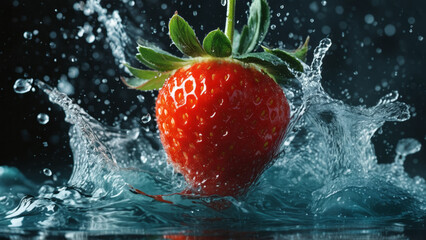 Strawberry splashing into water